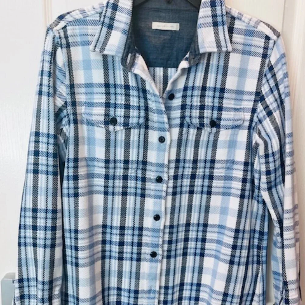 Outerknown Blanket Shirt Womens XS/S Bright Blue Ventana Plaid Heavy Cotton - Picture 1 of 4